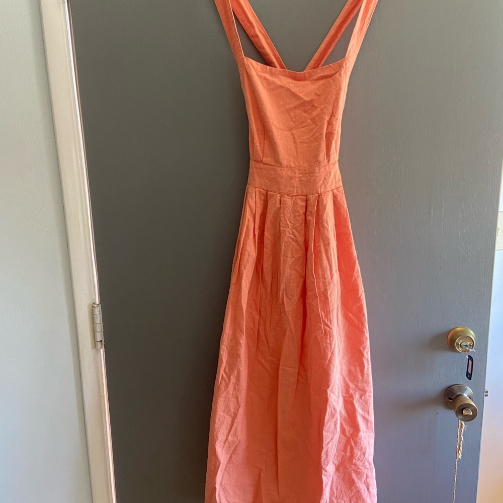 Free People Summer Peach Midi Dress backless with pockets